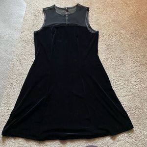 Vintage black velvet mesh shoulder sleeveless dress size 14